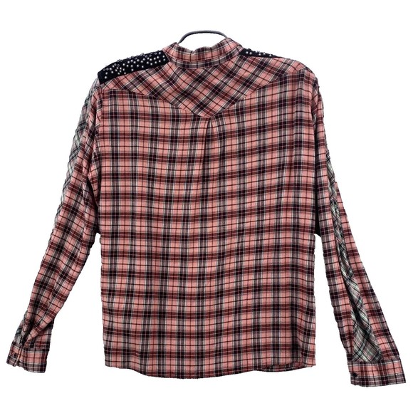 Maison Scotch Western Shirt Womens 3 Mixed Plaid Smiley Pockets Studded US 8 - Picture 8 of 15